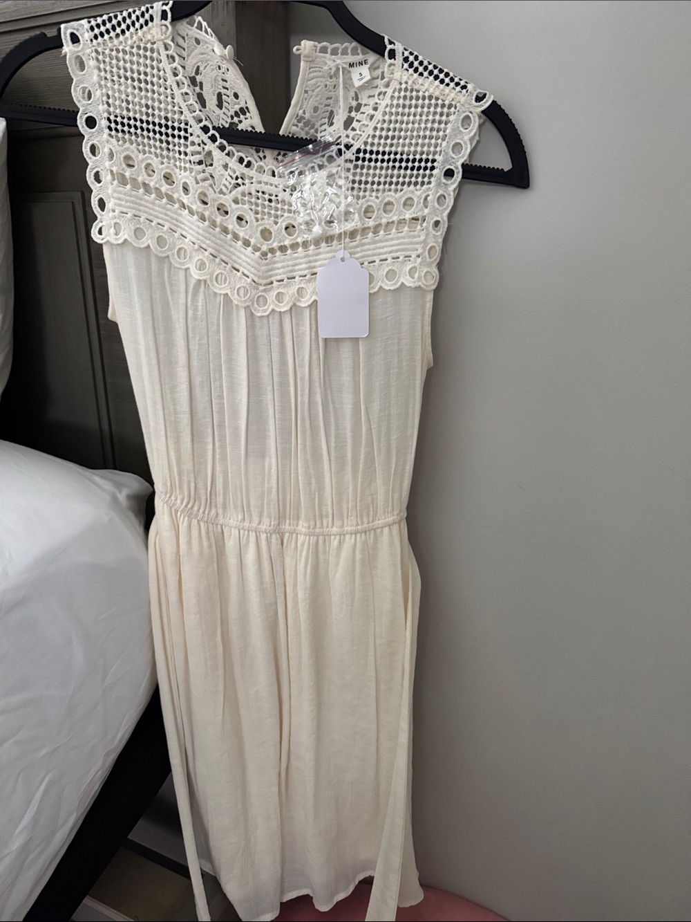 MINKPINK Ivory Crochet Yoke Sleeveless Midi Dress